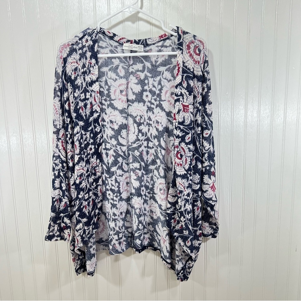 Abercrombie & Fitch Floral OpenFront Light Weight Cardigan Navy/White/Fuchsia OS